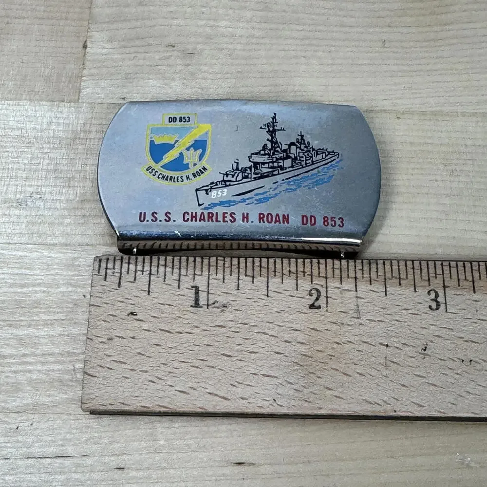 U.S.S. Charles H. Roan DD 853 Solid Brass‎ Belt Buckle RARE Vtg Navy Destroyer